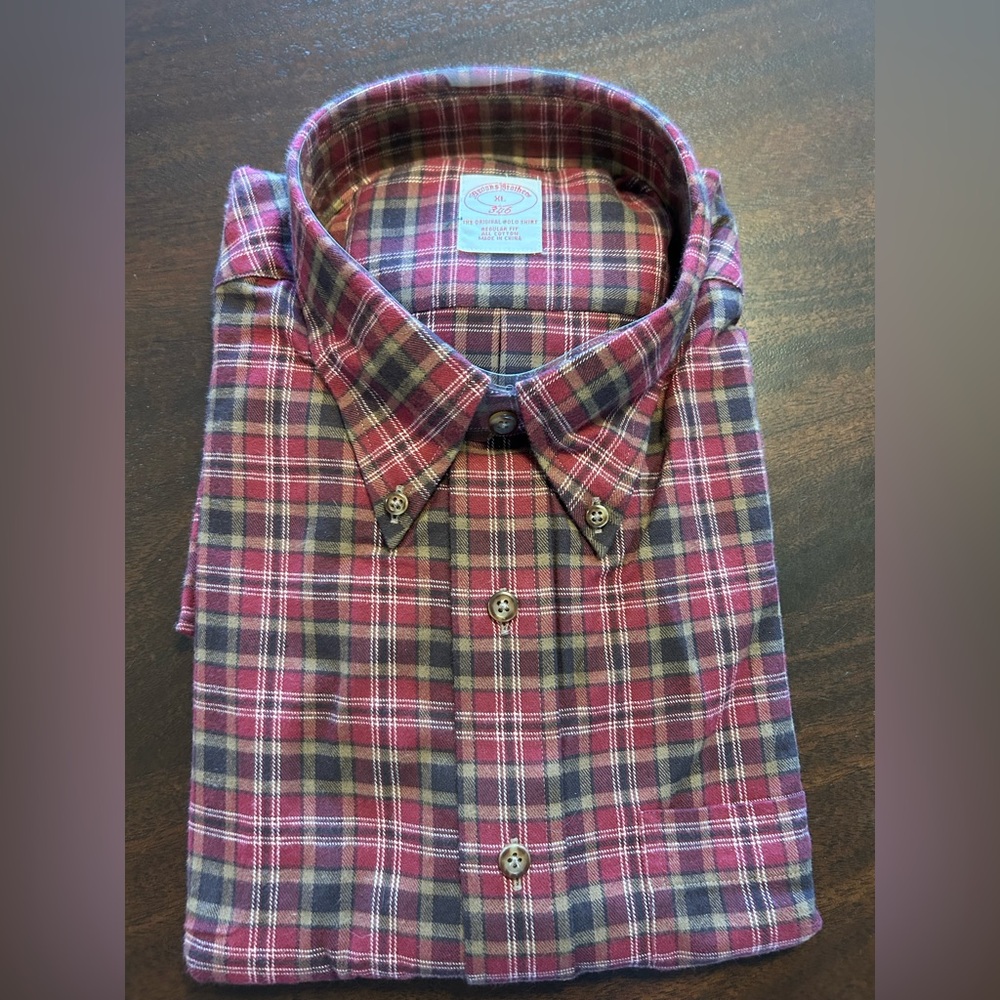 NWT Brooks Brothers Red and Gray Plaid Long Sleeve Casual Shirt Men’s XL